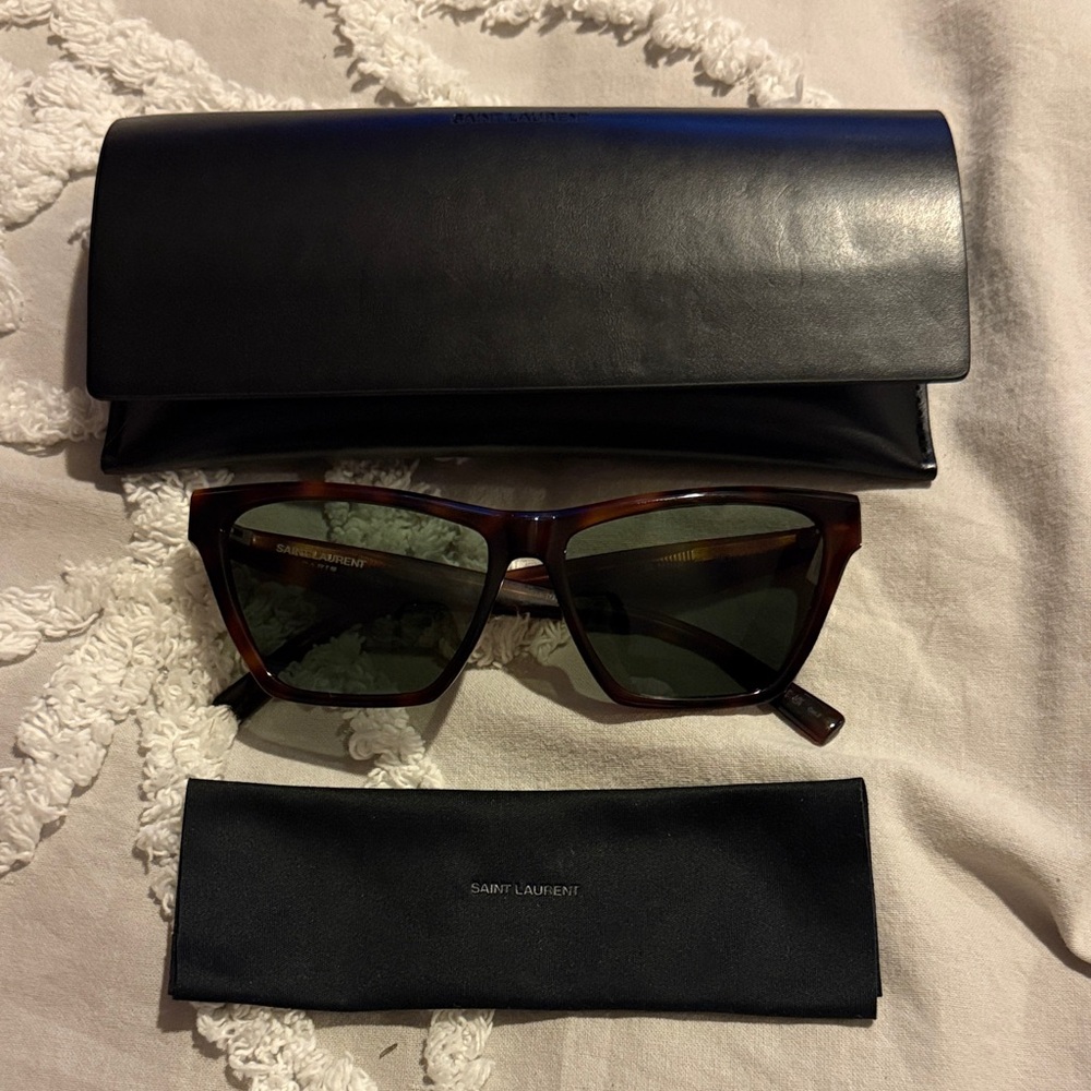 Saint Laurent Women Sunglasses Brown with Black Leather Case NWOT